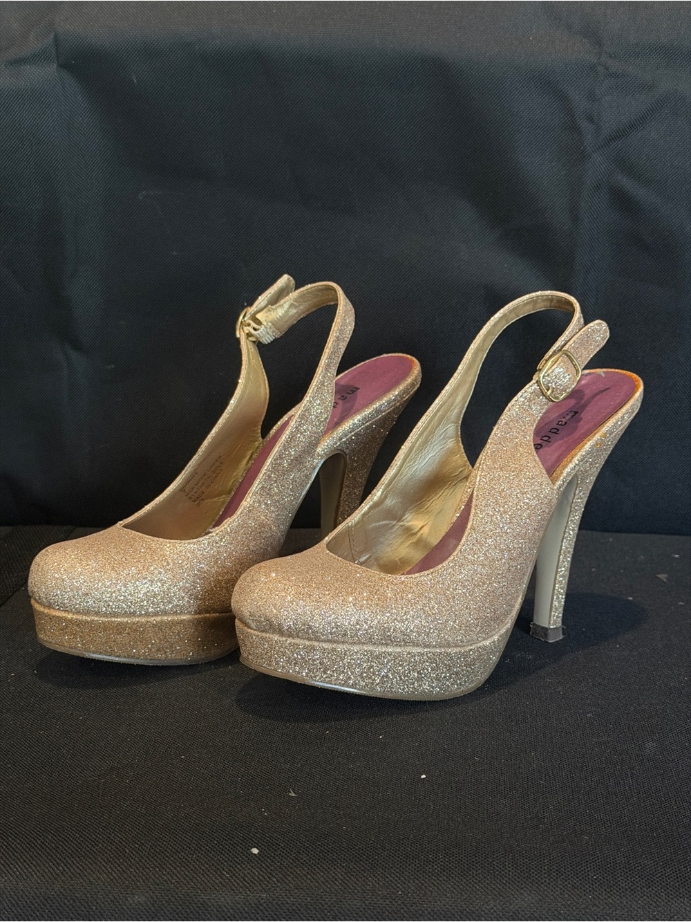 Steve Madden Gold Glitter Platform Slingback Heels